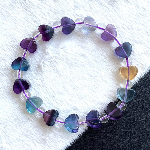 Fluorite Heart Bead Bracelet-ToShay.org