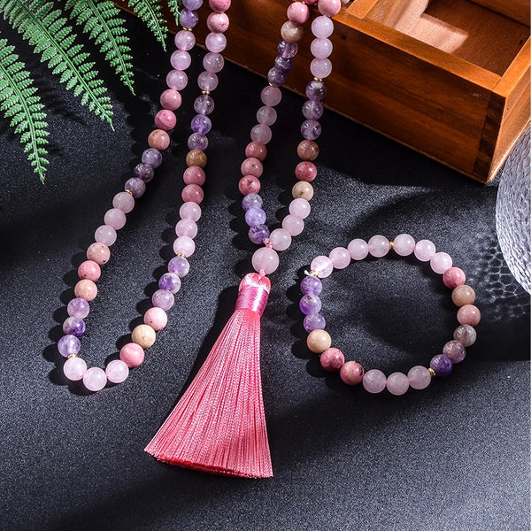 Pink Quartz Japamala Necklace-ToShay.org