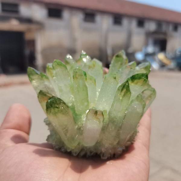 Green Ghost Quartz Crystal Cluster-ToShay.org
