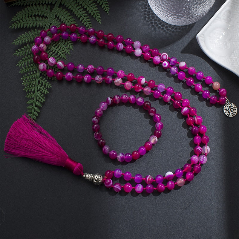 Rose Red Striped Agate Mala-ToShay.org