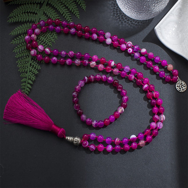 Red Rose Striped Agate Mala Beads-ToShay.org