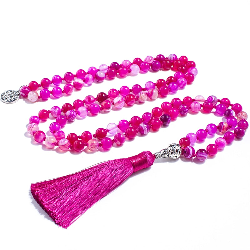 Rose Red Striped Agate Mala-ToShay.org