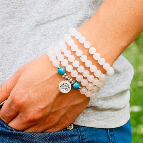 White Chalcedony Mala Beads-ToShay.org