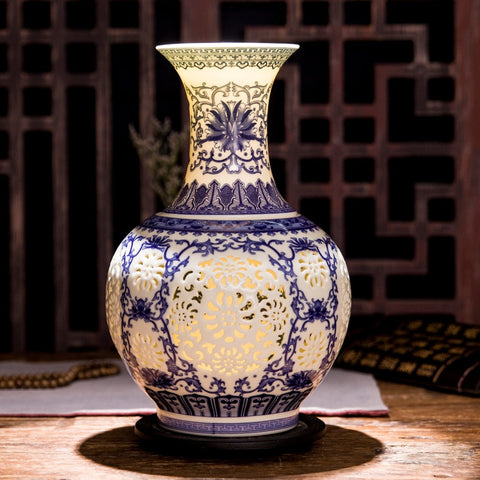 Jingdezhen Hollow Blue and White Vase-ToShay.org
