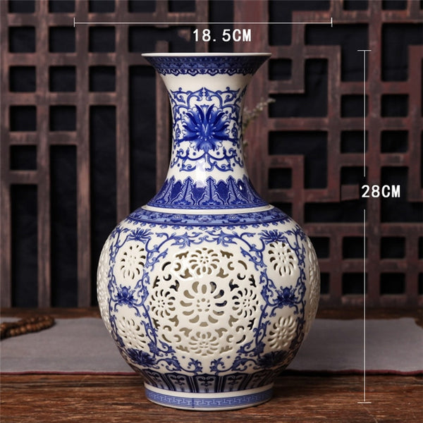 Jingdezhen Hollow Blue and White Vase-ToShay.org