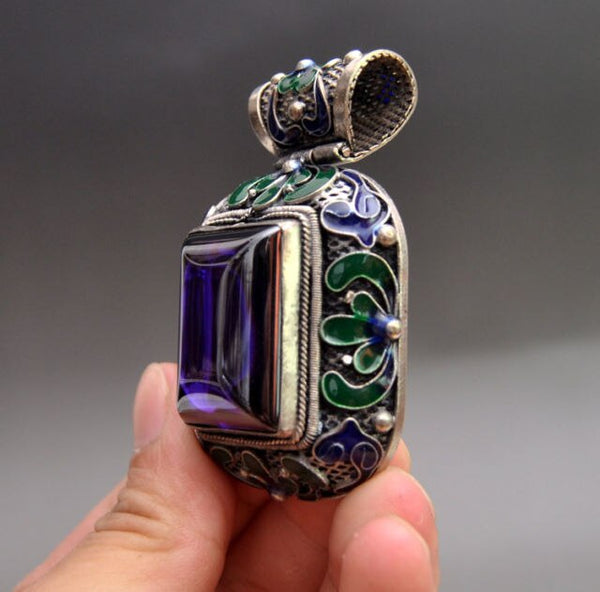Silver Cloisonne Flower Crystal Pendant-ToShay.org