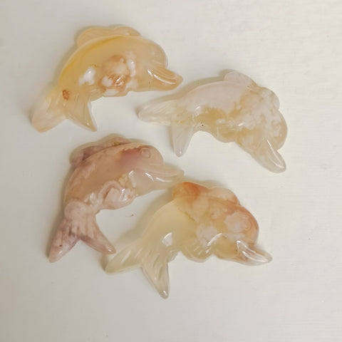 Pink Cherry Blossom Agate Dolphins-ToShay.org