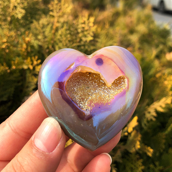Rainbow Aura Geode Agate Heart-ToShay.org