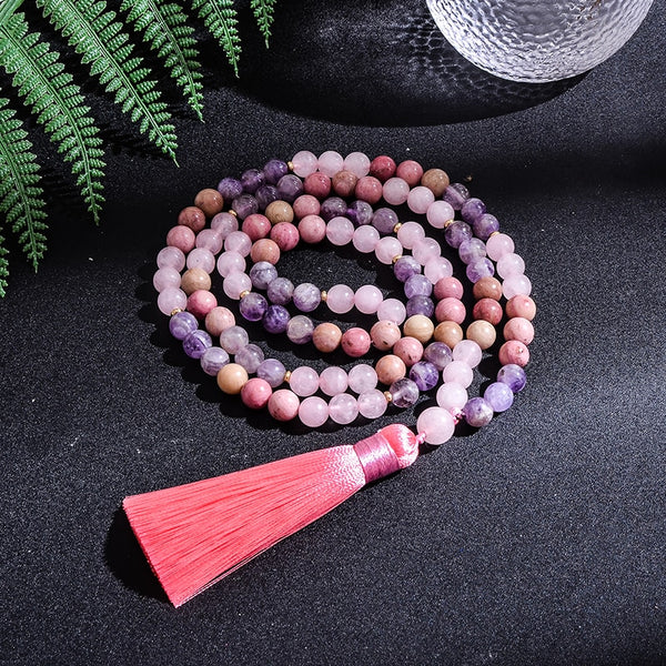 Pink Quartz Japamala Necklace-ToShay.org