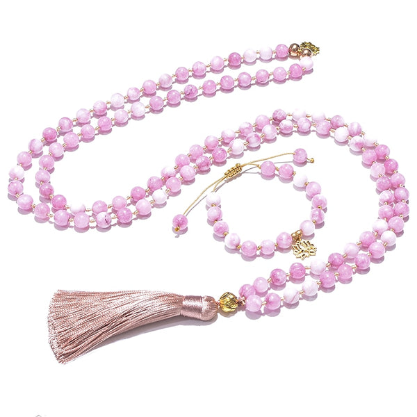 Pink Kunzite Japamala Necklace-ToShay.org