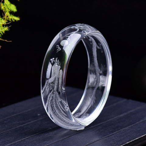 White Quartz Dragon Phoenix Bangle-ToShay.org