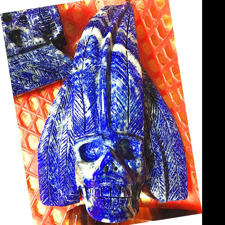 Blue Lapis Lazuli Feather Skull-ToShay.org