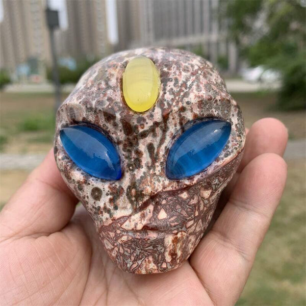 Green Leopard Stone Alien Skull-ToShay.org