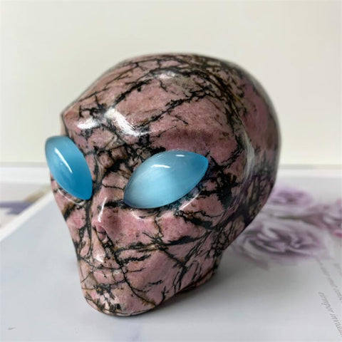 Pink Rhodonite Alien Skull-ToShay.org