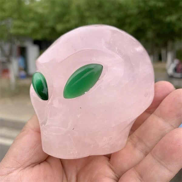 Pink Rose Quartz Alien Skull-ToShay.org