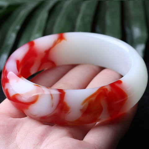 Red and White Jade Bangle-ToShay.org