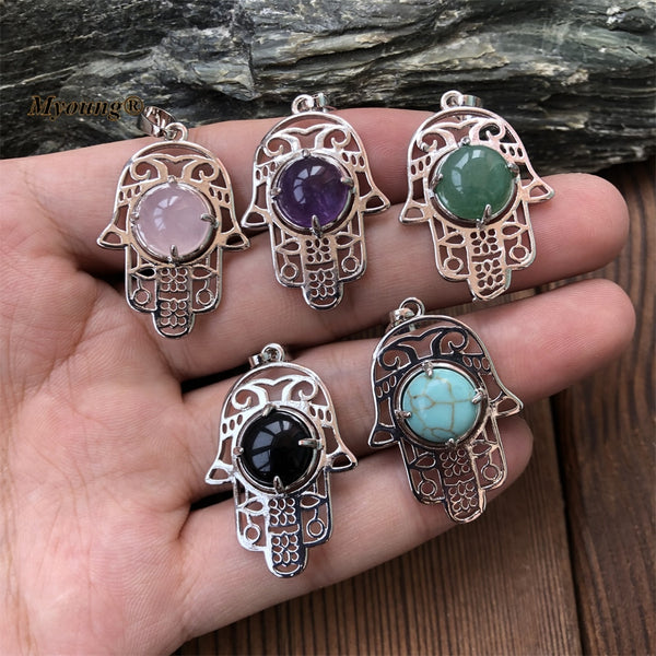 Mixed Hamsa Hand Crystal Pendants-ToShay.org