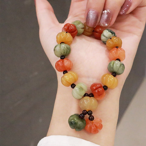 Mixed Jade Pumpkin Bead Bracelet-ToShay.org