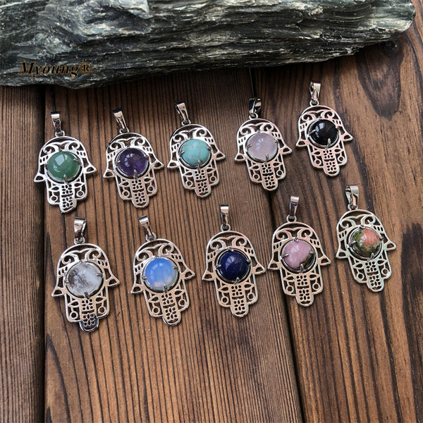 Mixed Hamsa Hand Crystal Pendants-ToShay.org