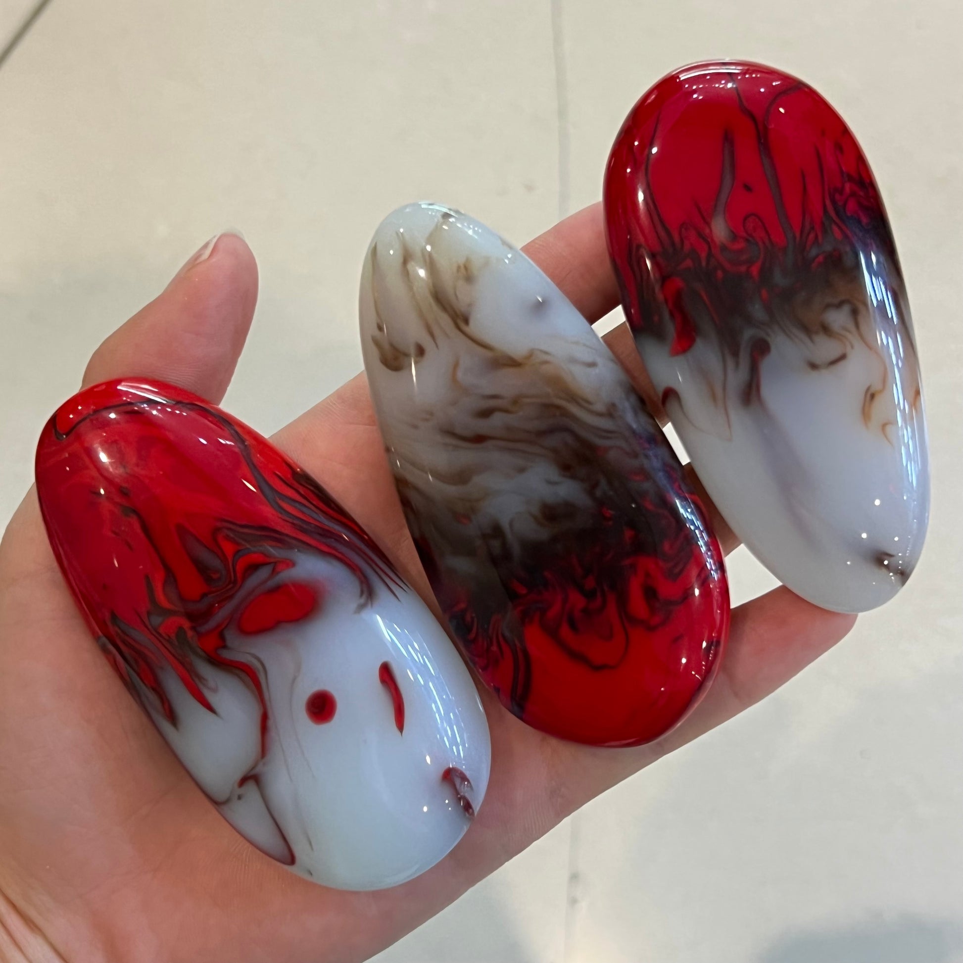 Red White Agate Palm Stone-ToShay.org