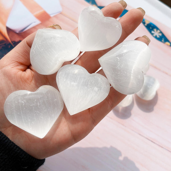 White Selenite Crystal Hearts-ToShay.org