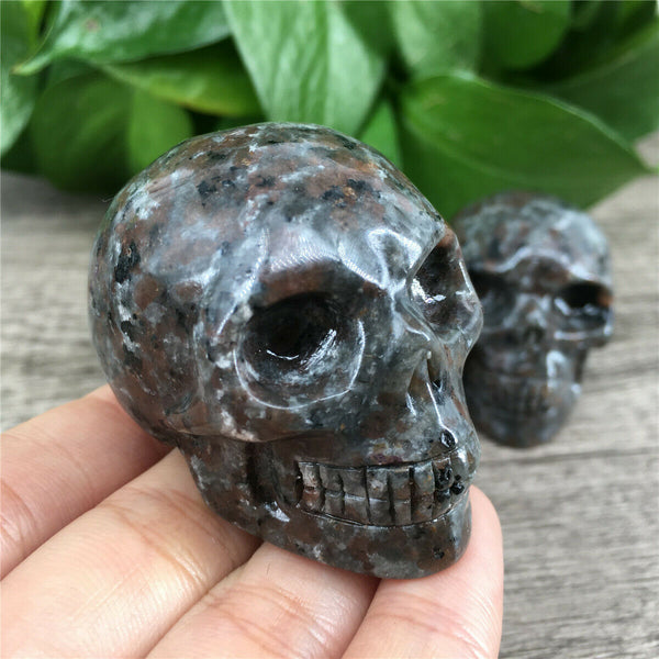 Grey Yooperlite Flame Stone Skull-ToShay.org