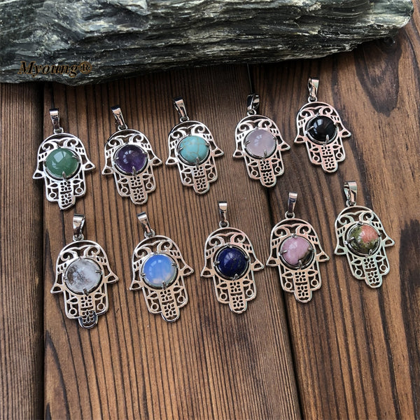 Mixed Hamsa Hand Crystal Pendants-ToShay.org