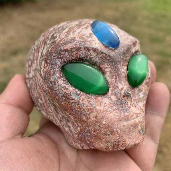 Orange Leopard Stone Alien Skull-ToShay.org