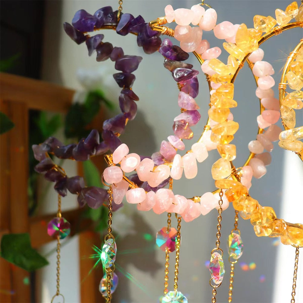 Gemstone Crystal Moon Suncatcher-ToShay.org