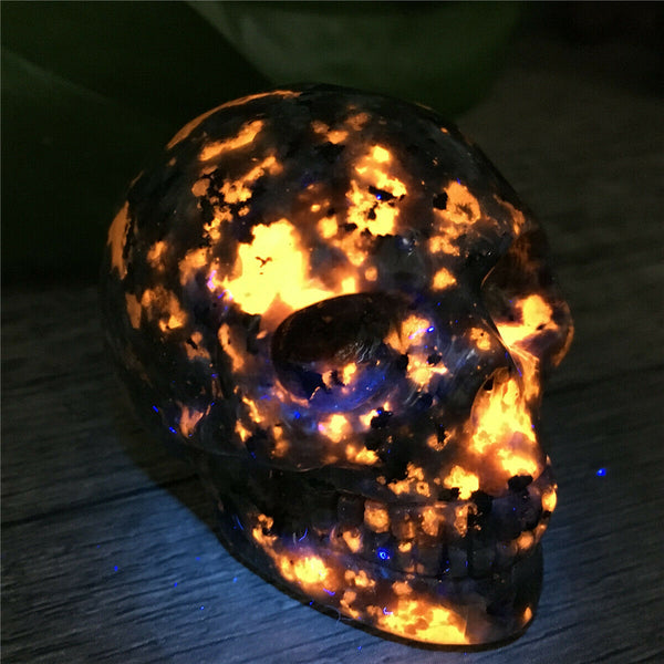 Grey Yooperlite Flame Stone Skull-ToShay.org