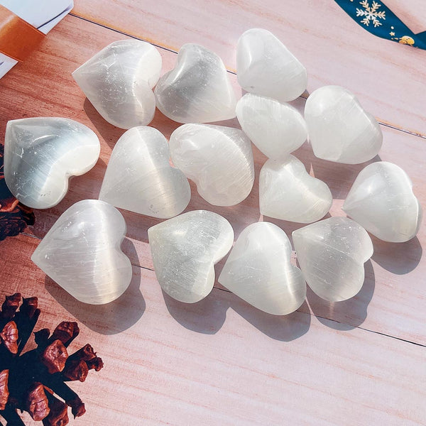 White Selenite Crystal Hearts-ToShay.org