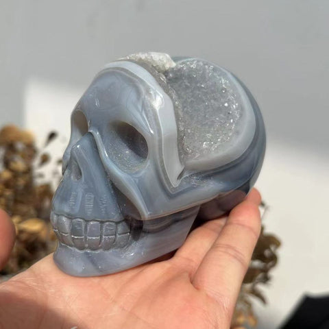 Grey Agate Geode Skull-ToShay.org