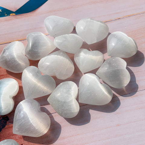 White Selenite Crystal Hearts-ToShay.org