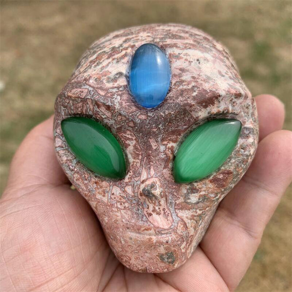 Orange Leopard Stone Alien Skull-ToShay.org