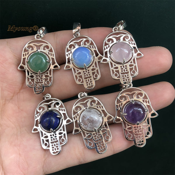 Mixed Hamsa Hand Crystal Pendants-ToShay.org