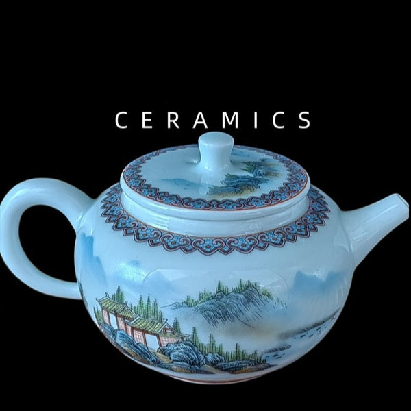 Glazed Porcelain Landscape Tea Pot-ToShay.org
