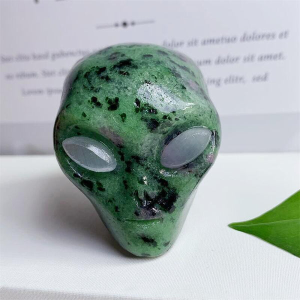 Green Ruby Zoisite Alien Skull-ToShay.org