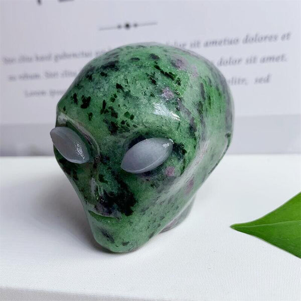 Green Ruby Zoisite Alien Skull-ToShay.org
