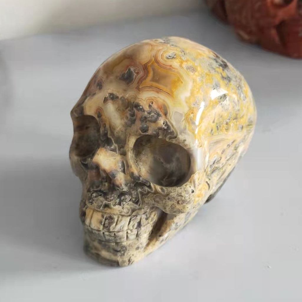 Yellow Crazy Agate Skull-ToShay.org