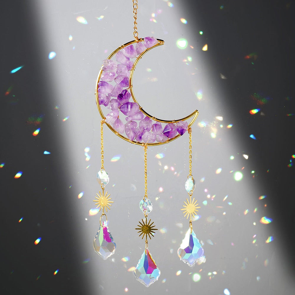 Gemstone Crystal Moon Suncatcher-ToShay.org