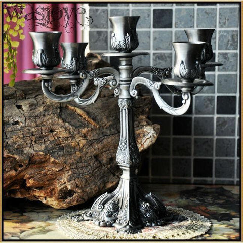 Antique Silver 5 Arms Candelabra-ToShay.org
