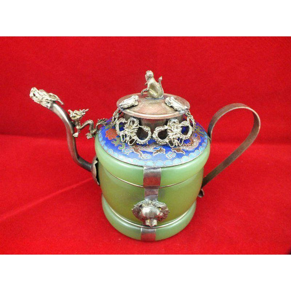 Jade Dragon Lion Cloisonne Teapot-ToShay.org