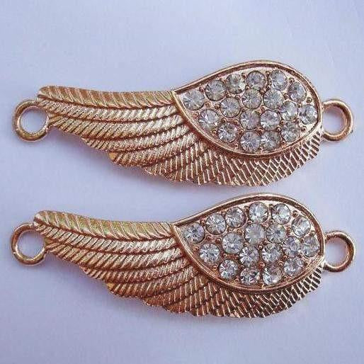 Gold Angel Wing Diamante Charms-ToShay.org