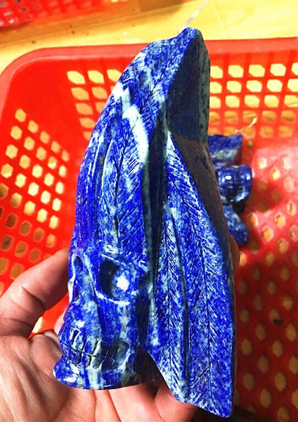 Blue Lapis Lazuli Feather Skull-ToShay.org