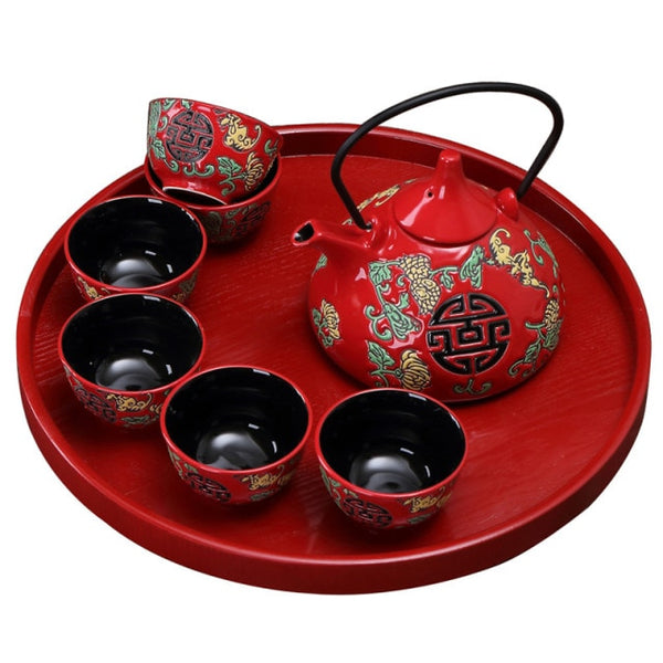 Glazed Ceramic Red Tea Set-ToShay.org