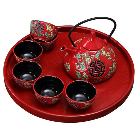 Red Glazed Ceramic Tea Set-ToShay.org