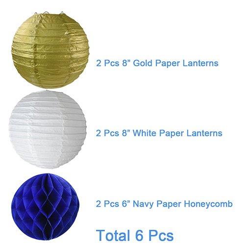 Blue White Gold Paper Lantern Set-ToShay.org