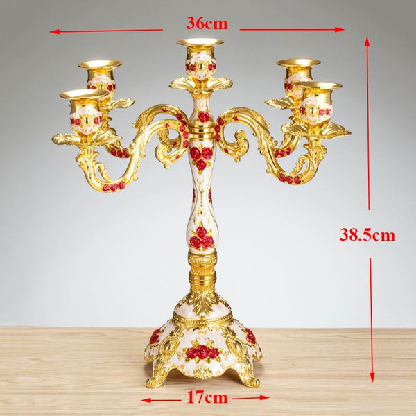 Gold Red Rose 5 Arms Candelabra-ToShay.org
