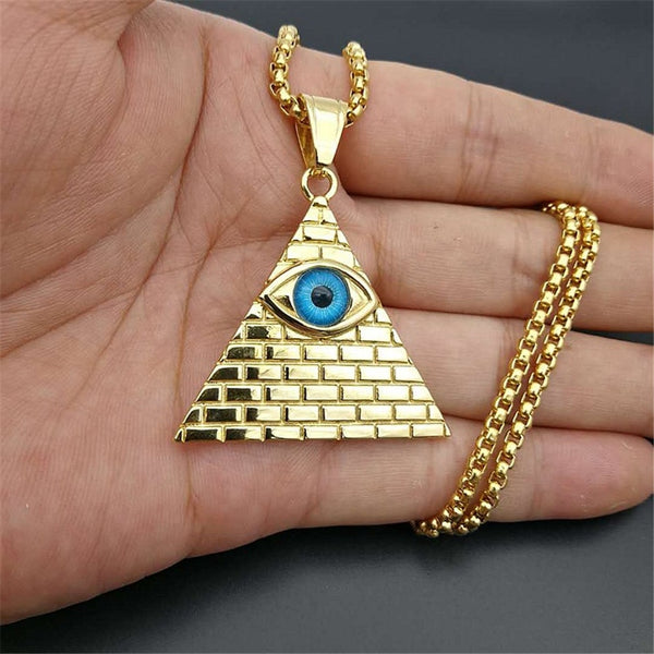 Gold Pyramid Eye Pendant Necklaces-ToShay.org