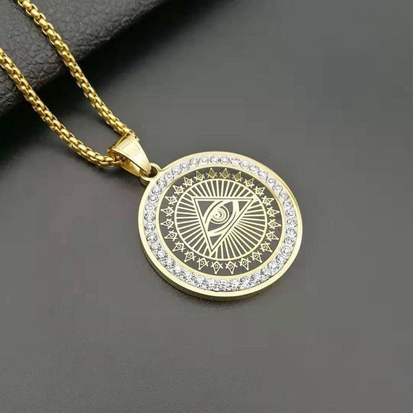 Gold Pyramid Eye Pendant Necklaces-ToShay.org